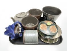 A group of Scandinavian pottery planters, lidded tureen, teapot, etc.