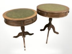 Two reproduction mahogany drum tables