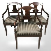 A set of three continental stained beech armchairs.