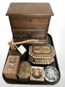 A reproduction jewellery chest, together with an Indian bone inlaid musical jewellery box,