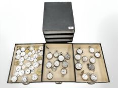 A good collection of twenty silver pocket watches in three drawers, many in full working order,