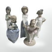 Five Nao figures of girls, tallest 23.5 cm.