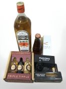A bottle of Bushmills Irish whiskey, 1l, further spirits including Masons gin,