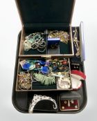 A tray of contemporary jewellery boxes and their contents comprising earrings, bead necklaces,
