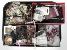 A tray of mixed modern costume jewellery, bead necklaces, bracelets, earrings, etc.