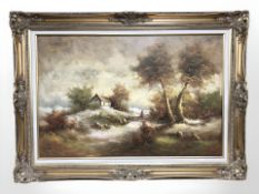 B Groneman : A rural homestead with figure, oil on canvas, 60 cm x 90 cm.