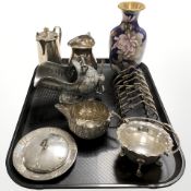 20th century Chinese cloisonne enamel vase, together with group of silver plated wares,