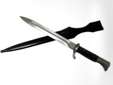 A German WWII K98 Parade bayonet, plated 25cm blade and hilt, chequered grips,