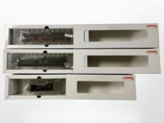 Three Marklin HO gauge diecast scale steam locomotives, No. 31021-01, 37151 and 37166.