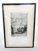 Frank B Jowett (1879-1943) Bamburgh, monochrome etching, signed in pencil, 25 cm x 17 cm.