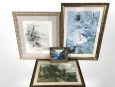 Four contemporary prints including 'The Hay Wain' by John Constable, largest 99 cm x 70 cm overall.