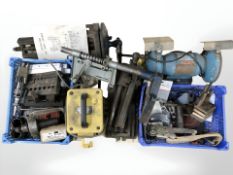 A bench grinder, transformer,