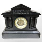 A Victorian black slate mantle clock retailed by Walker & Sons Sunderland,