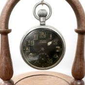 A Rolex open face military pocket watch, black dial with luminous Arabic numerals,