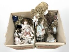 A group of modern porcelain headed dolls.