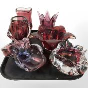 Six Italian art glass vases.