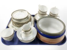 A Noritake part tea set and a transfer printed bowl with plated rim