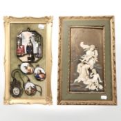 A small montage of continental hand painted religious miniatures on porcelain plaques,