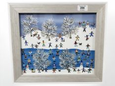 Gordon Barker (Contemporary) Fun in the Snow, acrylic, 24cm by 29.5cm.
