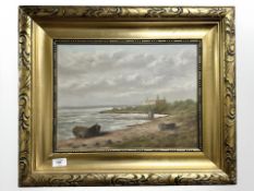 Danish School : Coastal scene at low tide, oil on canvas, 39 cm x 29 cm.