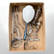 A group of silver items to include Georgian marrow scoup, cutlery items, golf trophy,