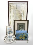 A Chinese embroidered silk panel, a contemporary map of the Cape of Good Hope,