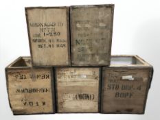 Five vintage tea crates,