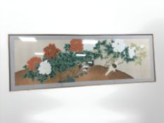 Contemporary Chinese school : A group of doves sheltering in foliage, watercolour on silk,