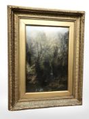 William Widgery (British, 1822-1893) : Woodland ravine with flowing river, oil on board,