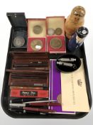 Two Parker Slimfold fountain pens with 14ct gold nibs, similar Conway Stewart pen,