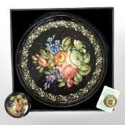 A Russian lacquered metal circular tray, diameter 37cm,