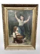After William-Adolphe Bouguereau : Harvesting hazelnuts, colour print, 94 cm x 63 cm,