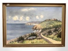 Danish School : Buildings on a headland, oil on canvas, 97 cm x 65 cm.