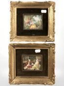 A continental hand painted porcelain plaque after Boucher,