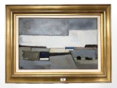 Danish School : Abstract farmland, oil on canvas, 60 cm x 39 cm.