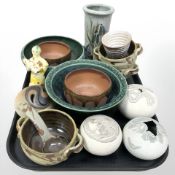 A group of glazed earthen ware bowls and studio pottery pieces