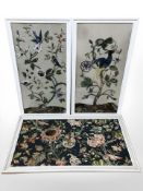 Three framed fabric embroideries,