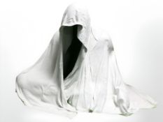 A contemporary cloth and plaster sculpture in the form of a shrouded figure, height 72 cm.