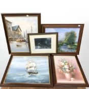 Four contemporary oil paintings including still life etc,