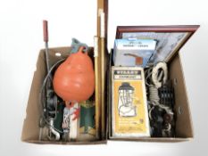 A boxed Tilley storm light and various nautical items including anchor, rope pulley, winches,