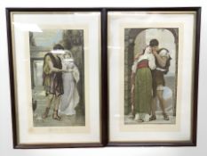 A pair of antiquarian colour lithographs, after Lord Leighton, each 53 cm x 32 cm,