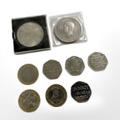 A small quantity of collector's coins including Beatrix Potter and other 50p pieces, £2 coins,