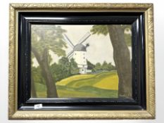 Danish School : Windmill in a field, oil on canvas, 52 cm x 37 cm.
