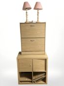 An Ikea cube shelving unit, width 76 cm,