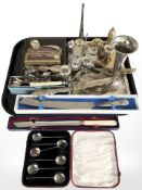 A group of EPNS cutlery, cruet set,