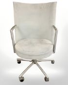 A Danish Erik Jorgensen designed Partner chrome framed executive swivel armchair in pale blue suede