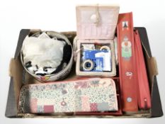 A quantity of sewing related items, including pack of knitting needles, spools of thread, pins,