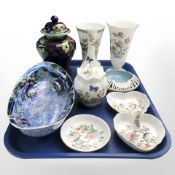 A Maling lustre ginger jar, oval fruit bowl,