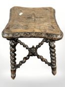 A 19th century oak barley twist stool, height 47 cm.