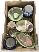 A collection of Maling lustre china, cathedral caddy, pottery vase, etc.